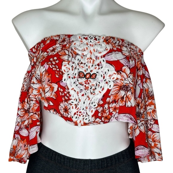 Native Rose Orange Floral Flutter Sleeve Crop Top Boho NWT 6 - Picture 2 of 6